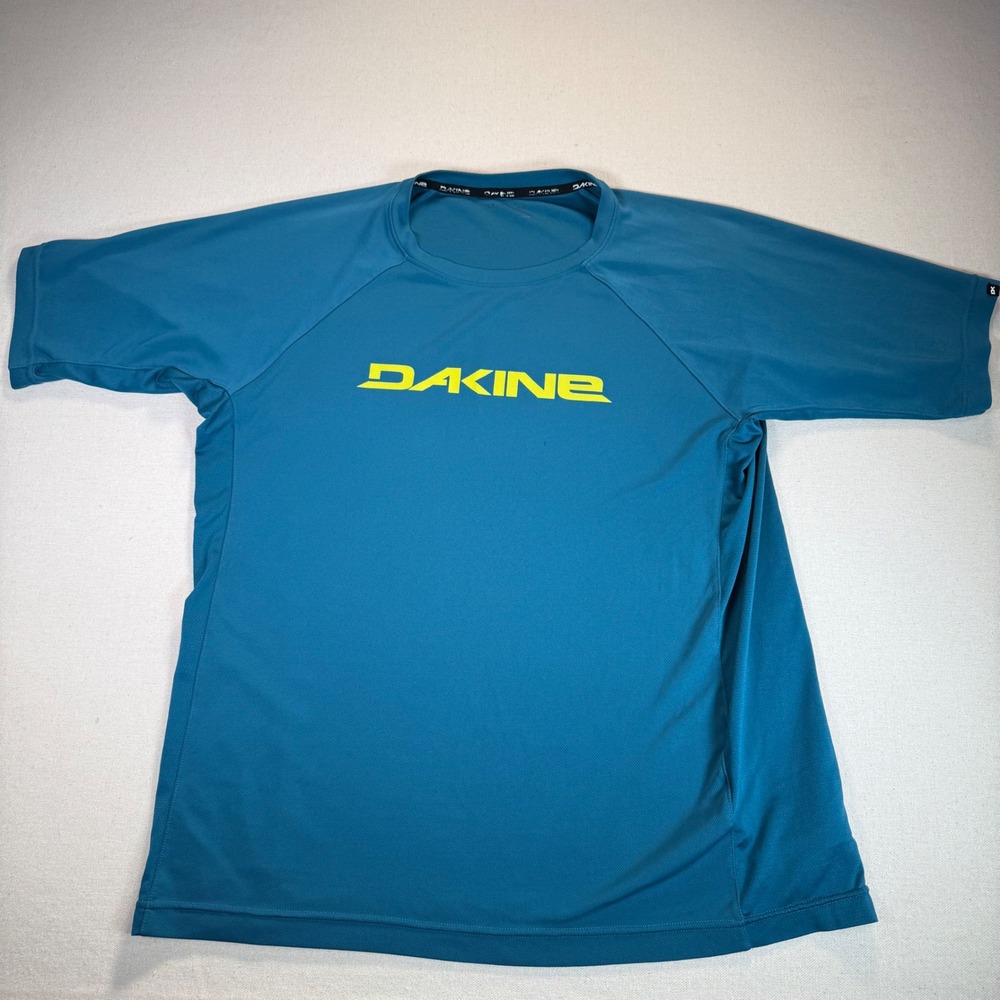 Dakine Mens XL MTB Jersey Short Sleeve Teal Blue Yellow Logo 10000315 Polygiene